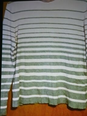 Women's Green,18 Pink and White Striped Crewneck Sweater